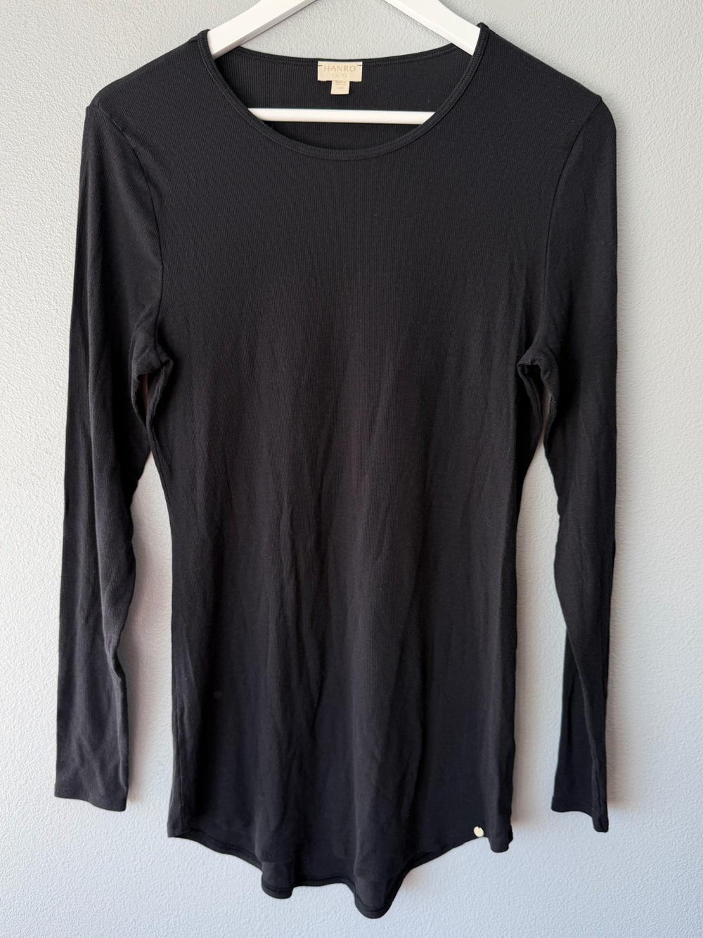 Hanro Knits black ribbed cotton modal crewneck long sleeve top Women’s sz L